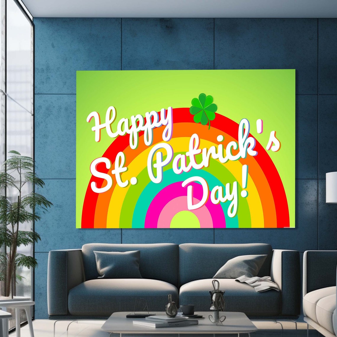 Happy St Patrick's Day Rainbow Shamrock Bright Wall Art Poster - Image 2