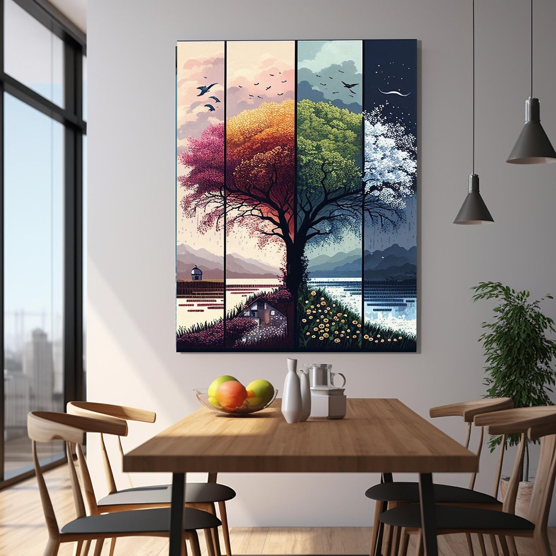 Four Seasons Tree Four Panel Spring Autumn Winter Art Poster - Image 2