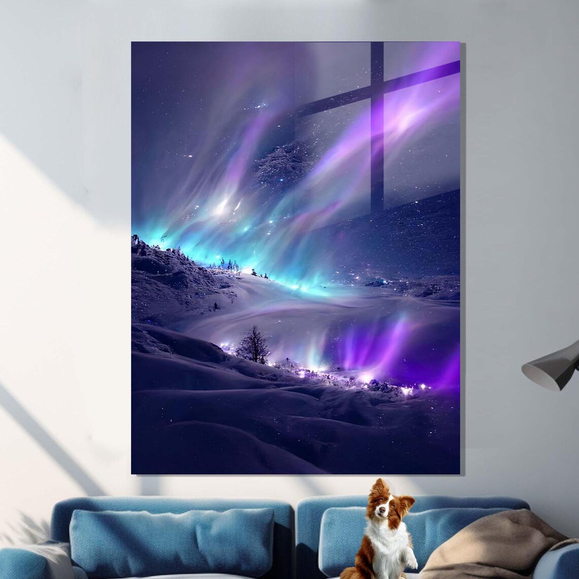Aurora Borealis Over Snowy Hills Purple Night Sky Travel Poster