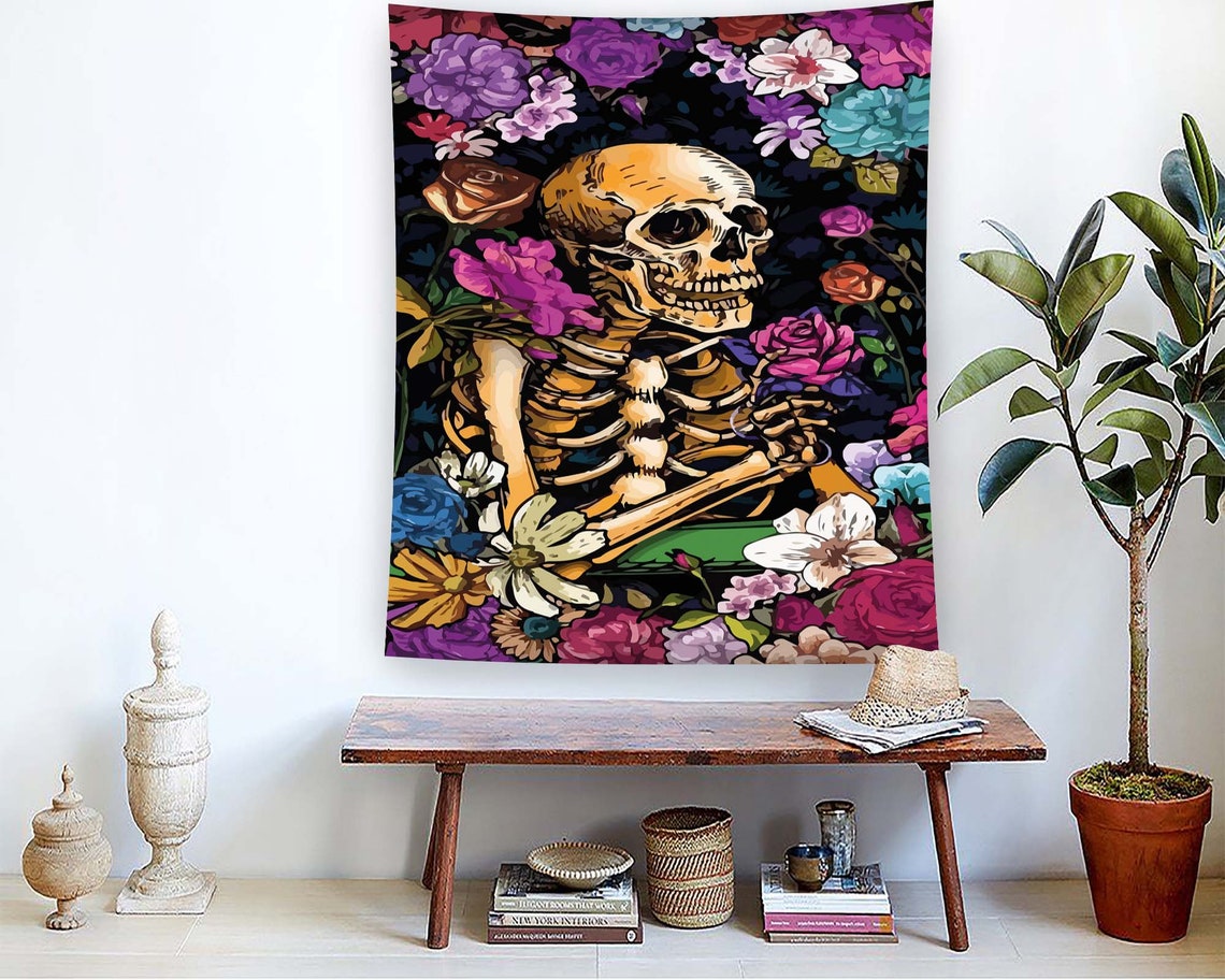 Gothic Skeleton Floral Day Of The Dead Colorful Bloom Dark Poster - Image 2