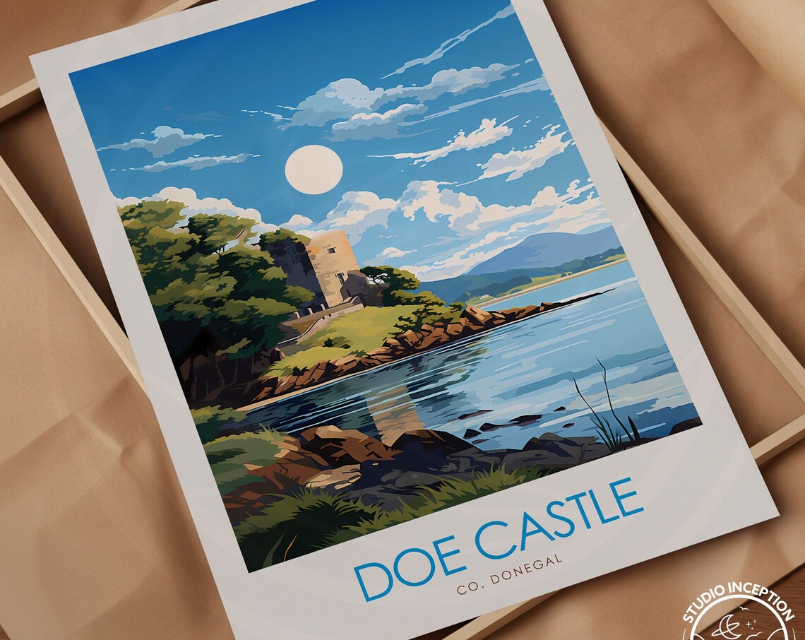 Doe Castle County Donegal Ireland Lakeside Ruin Travel Poster - Image 3