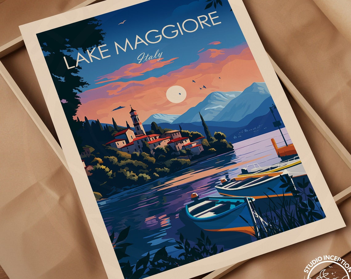 Lake Maggiore Traditional Travel Print Italy Wall Art Lake Maggiore Travel Art Switzerland Wall Hanging Home Decor Italy Travel Gift Europe - Image 3