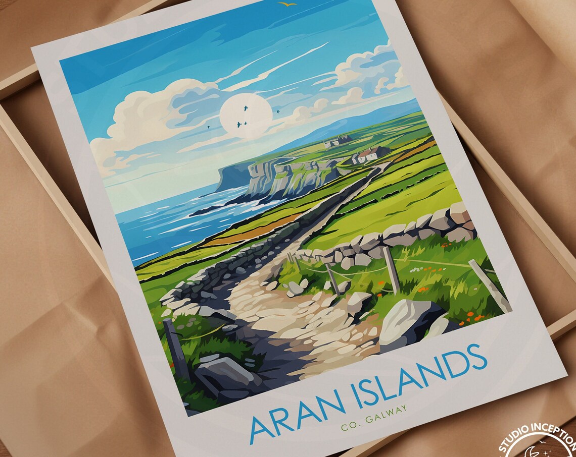 Aran Islands Travel Poster, Galway Bay Landscape - Image 3