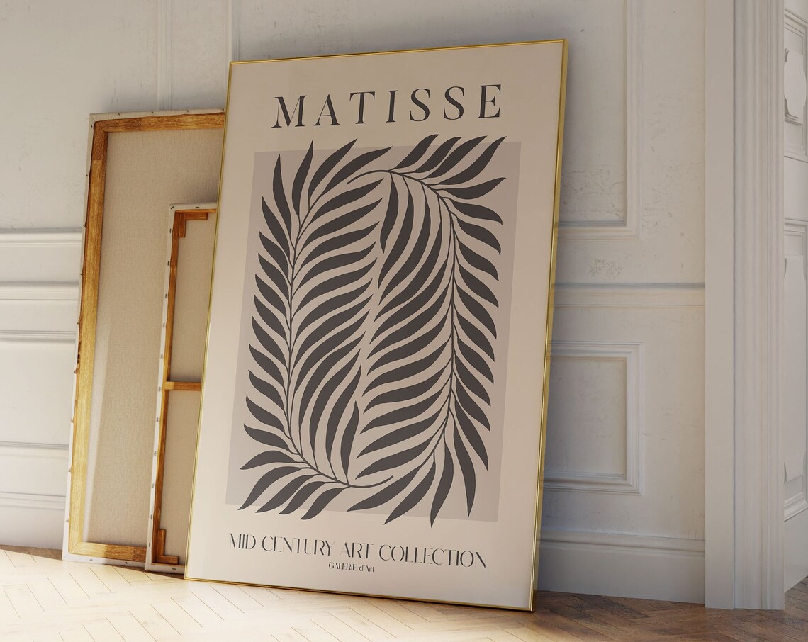 Matisse Black Palm Frond Beige Mid Century Art Collection Poster