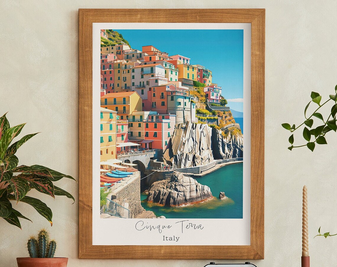 Cinque Terre Italy Colorful Cliffside Village Travel Art Poster