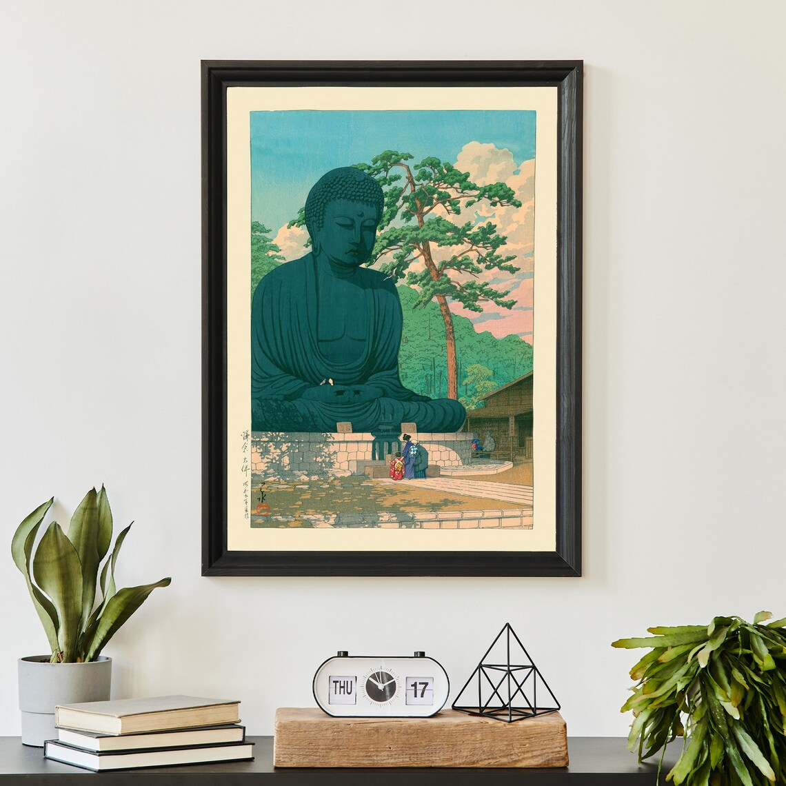 Kawase Hasui Great Buddha Kamakura Bronze Statue Pine Vintage Woodblock Poster - Image 3
