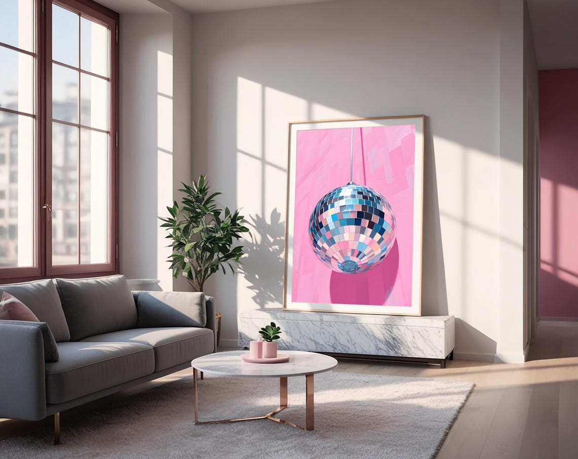 Disco Ball Wall Art Pink Background Decor Retro Modern Pop Art Print Vibrant Dance Party Artwork Playful Art - Image 2