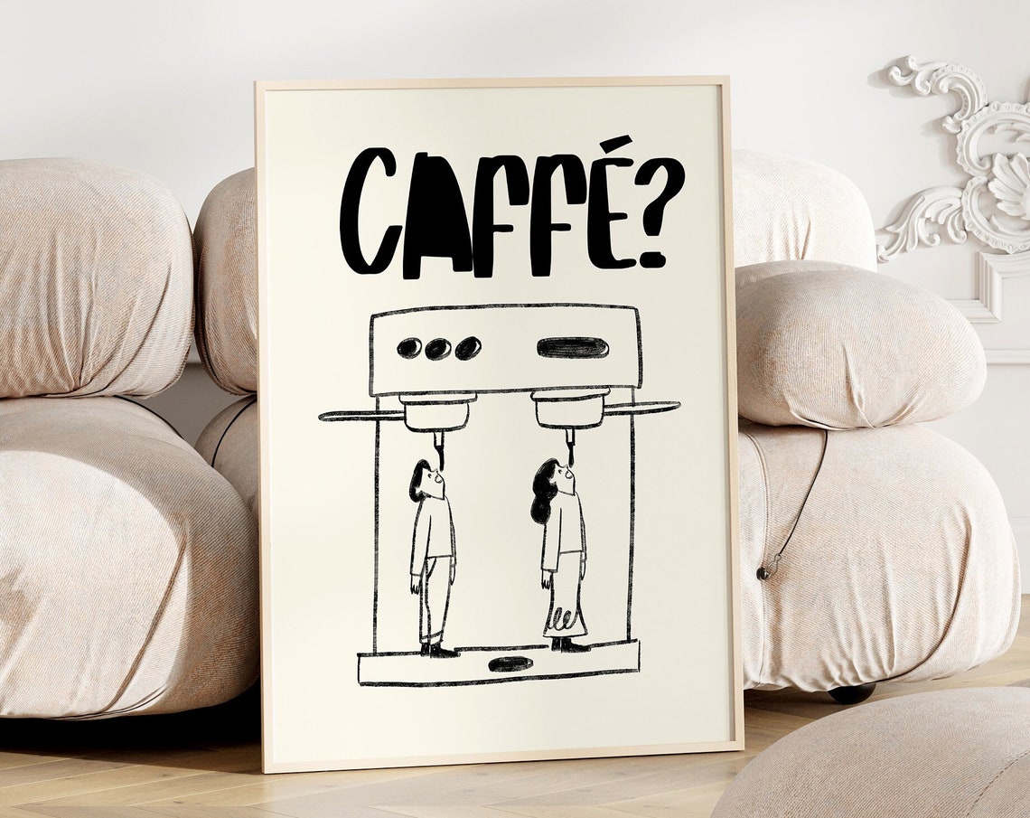 Caffe Question Funny Espresso Doodle People Kitchen Art Poster