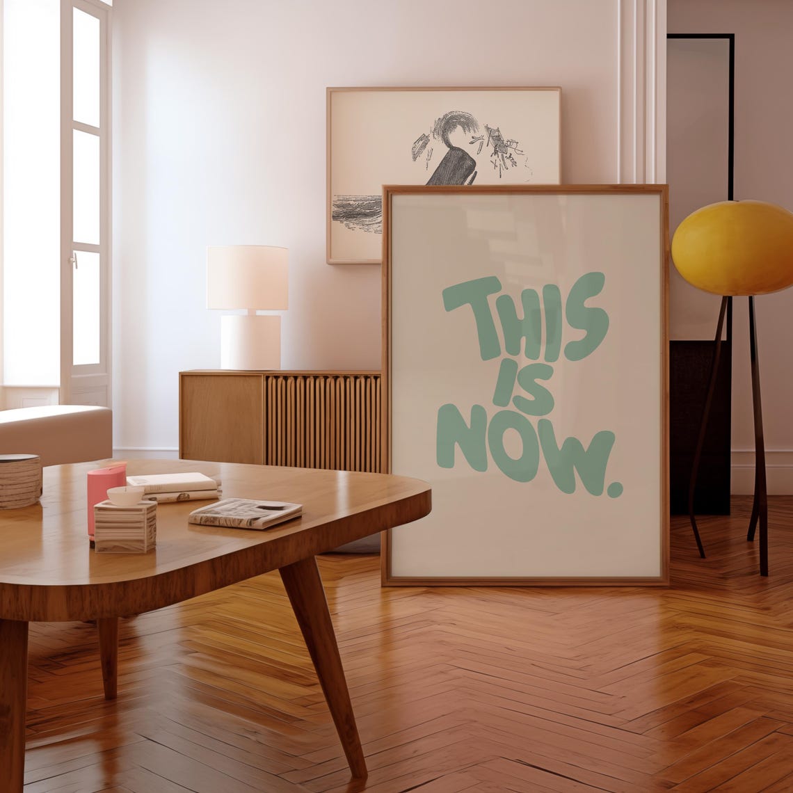 This Is Now Soft Mint Mindfulness Quote Modern Typography Poster - Image 2
