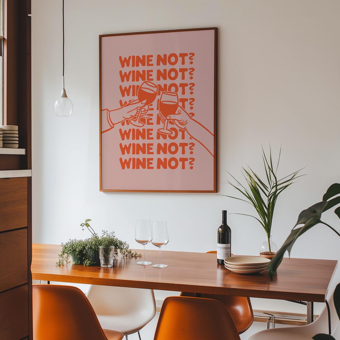 Orange on Pink Wine Not Retro Cheers Typography Party Poster - Image 3