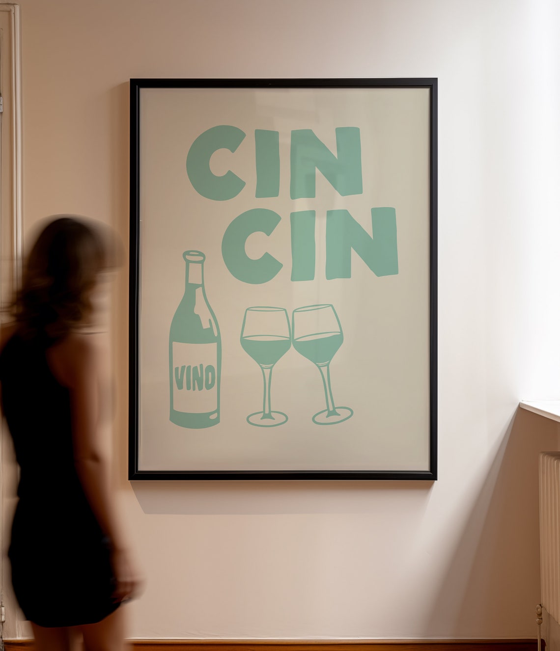 Mint Blue Cin Cin Italian Wine Toast Retro Bar Cart Kitchen Poster - Image 2