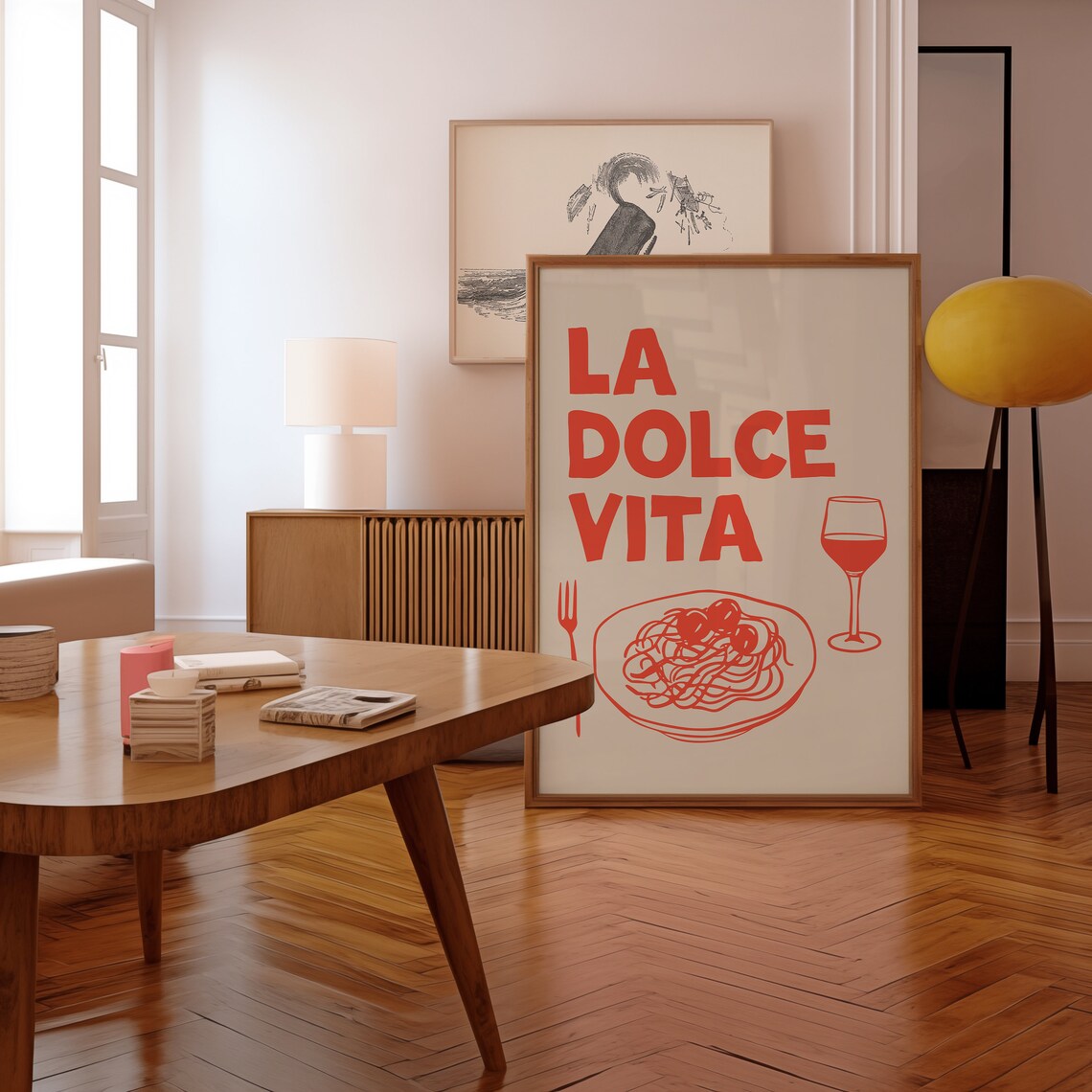 La Dolce Vita Red Pasta Plate Wine Glass Italian Kitchen Food Poster - Image 3