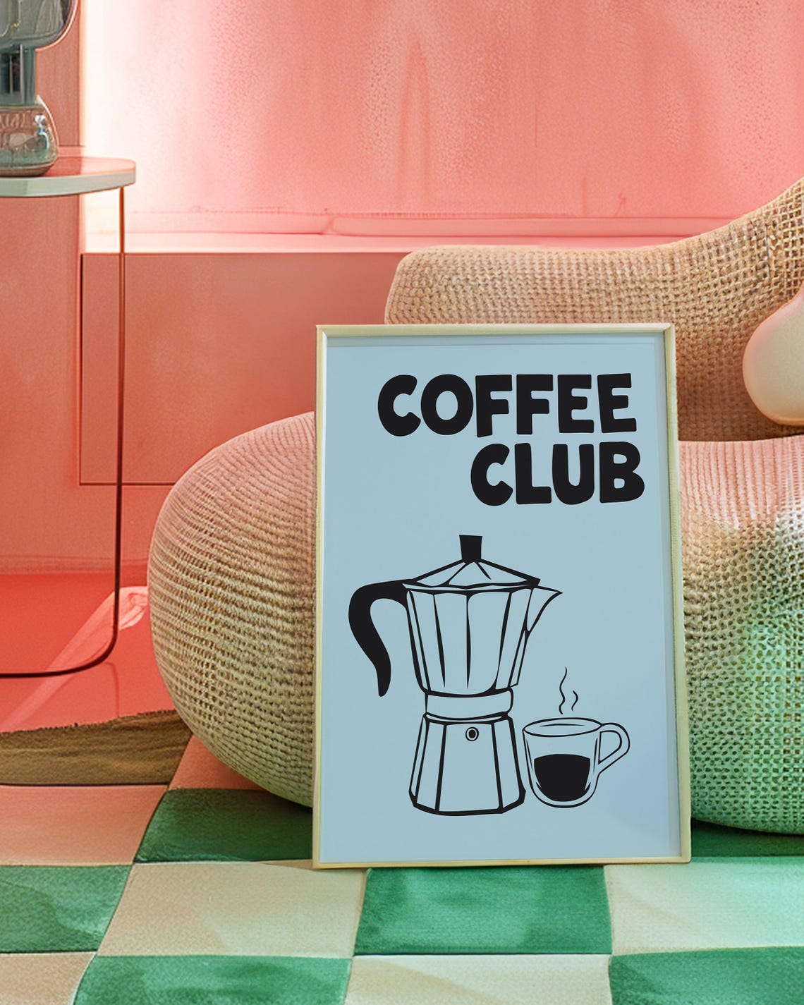 Light Blue Coffee Club Retro Moka Pot Espresso Kitchen Decor Poster - Image 2