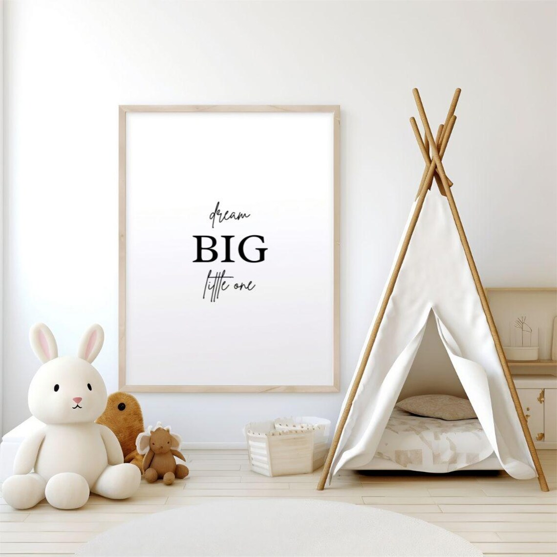 Dream Big Little One Black Script Nursery Baby Shower Poster - Image 2
