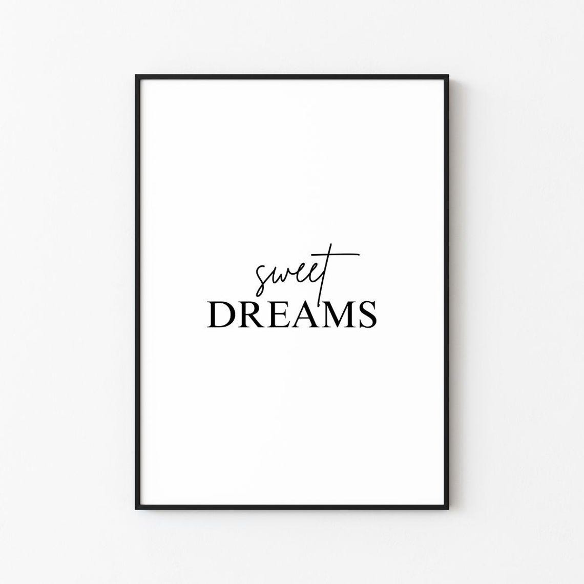 Sweet Dreams Script And Serif Minimalist Bedroom Quote Poster