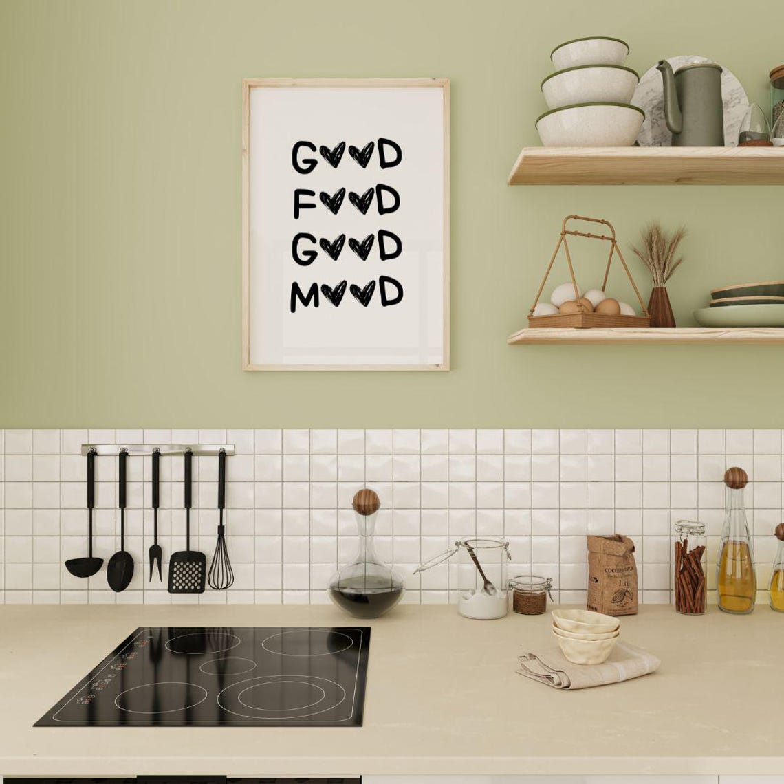 Good Food Good Mood Heart Letters Fun Typography Kitchen Poster - Image 3