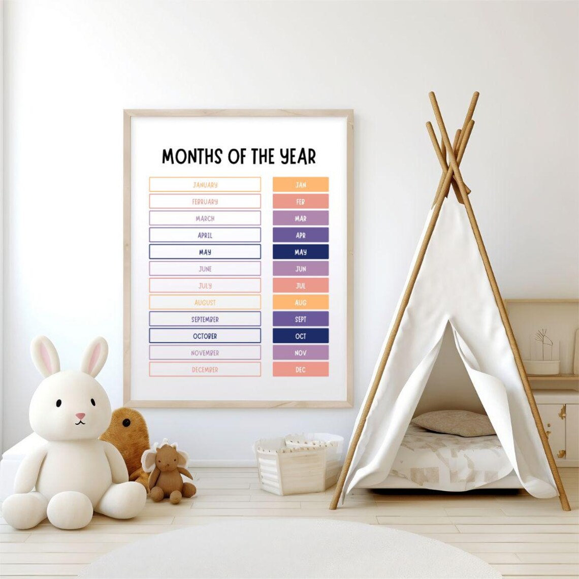 Months Of The Year Calendar Names Pastel Kids Chart Educational Poster - Image 3