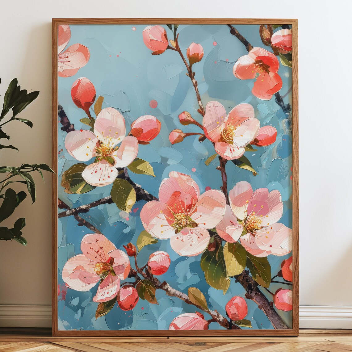 Pink Cherry Blossom Floral Art Print, Spring Decor