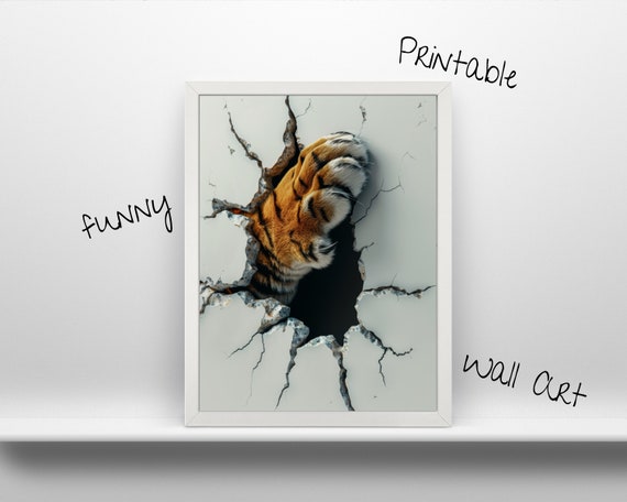 Funny Tiger Paw In The Broken Wall Art L Fun Animal Design Home Decoration 3d Cute Room Decor Frame