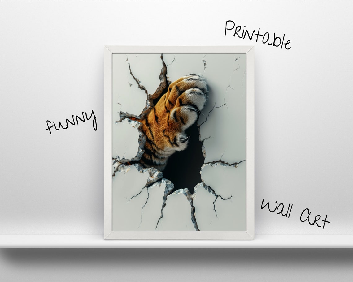 Funny Tiger Paw In The Broken Wall Art L Fun Animal Design Home Decoration 3d Cute Room Decor Frame