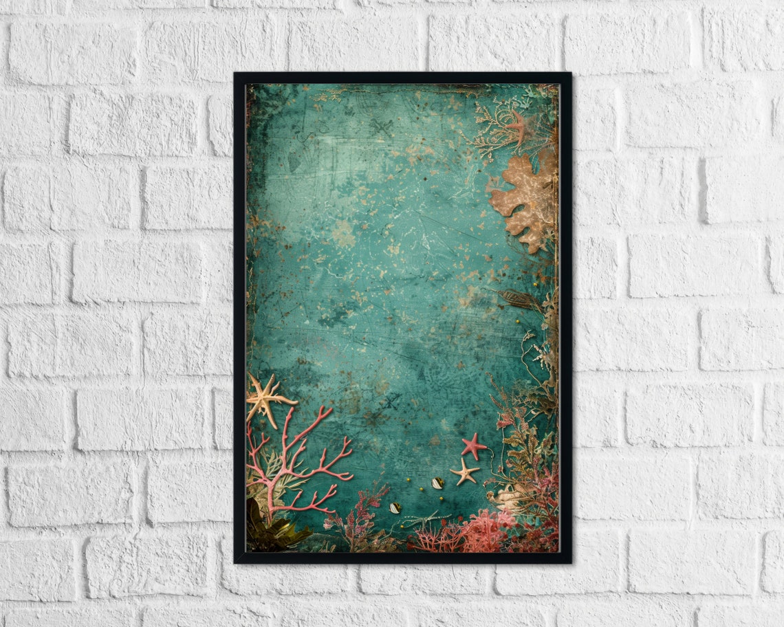 Calm Blue Under The Sea Coral Reef Vintage Design Room Decor Poster
