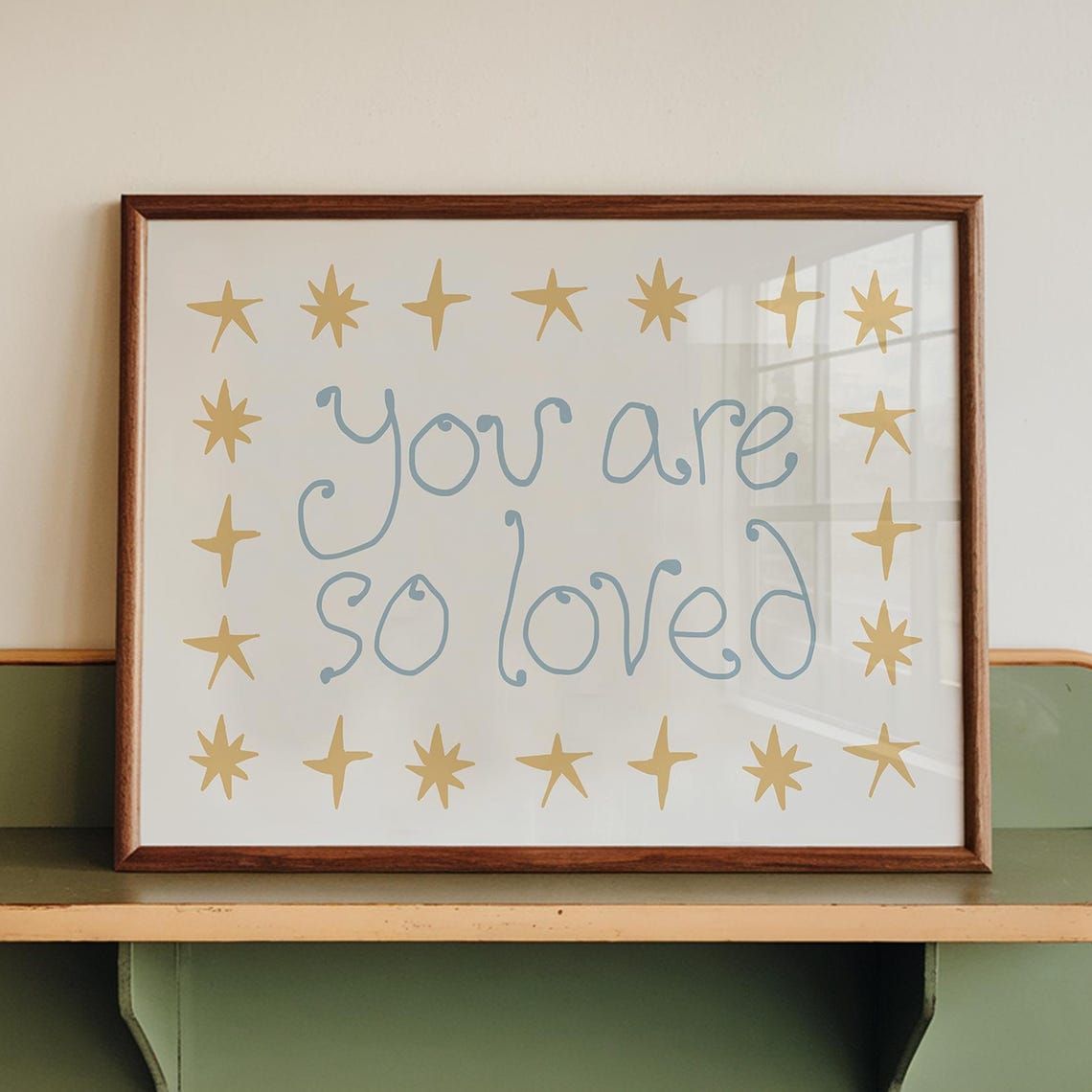 You Are So Loved Handdrawn Blue Script Gold Stars Quote Poster