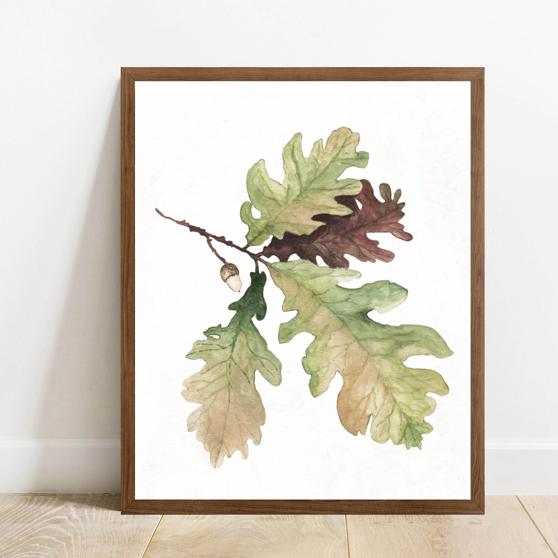 Watercolor Oak Leaves Acorn Branch Autumn Botanical Fall Foliage Poster