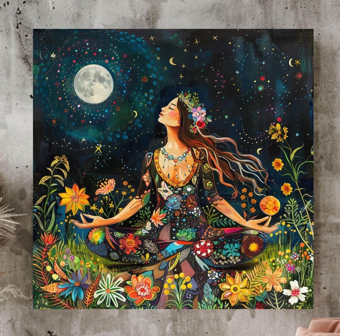Boho Goddess Art Print, Mystical Celestial Woman