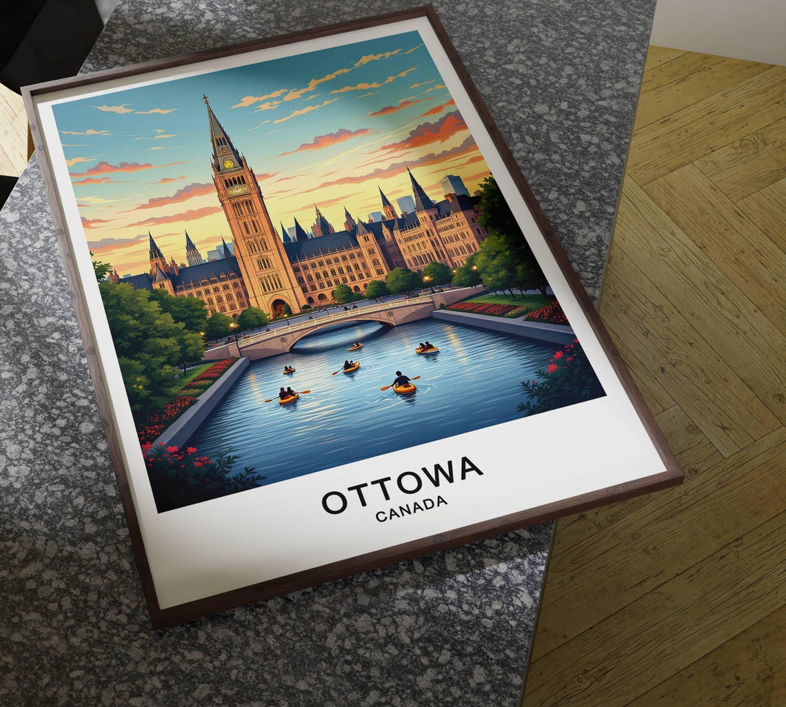 Ottawa Canada Parliament Hill Gothic River Kayaks Sunset Poster - Image 4