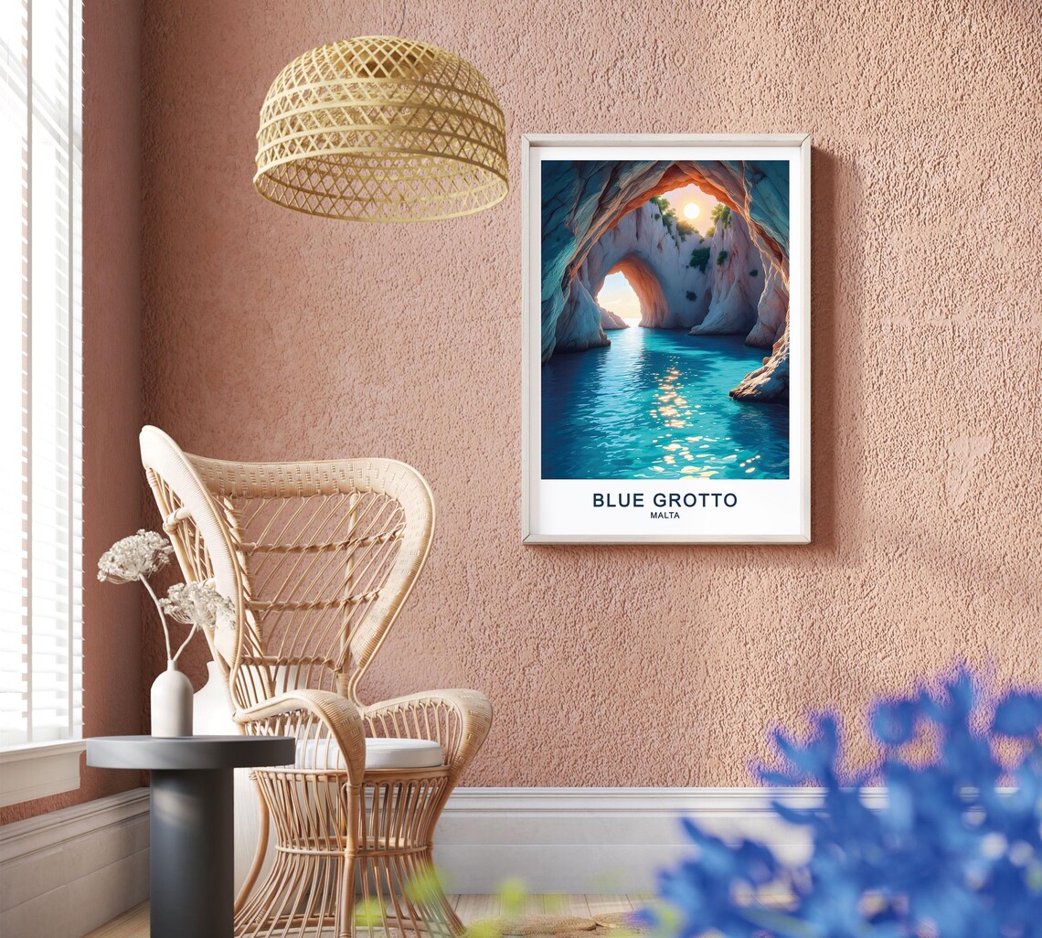 Blue Grotto Malta Sea Cave Arch Turquoise Water Sunrise Scene Poster - Image 2