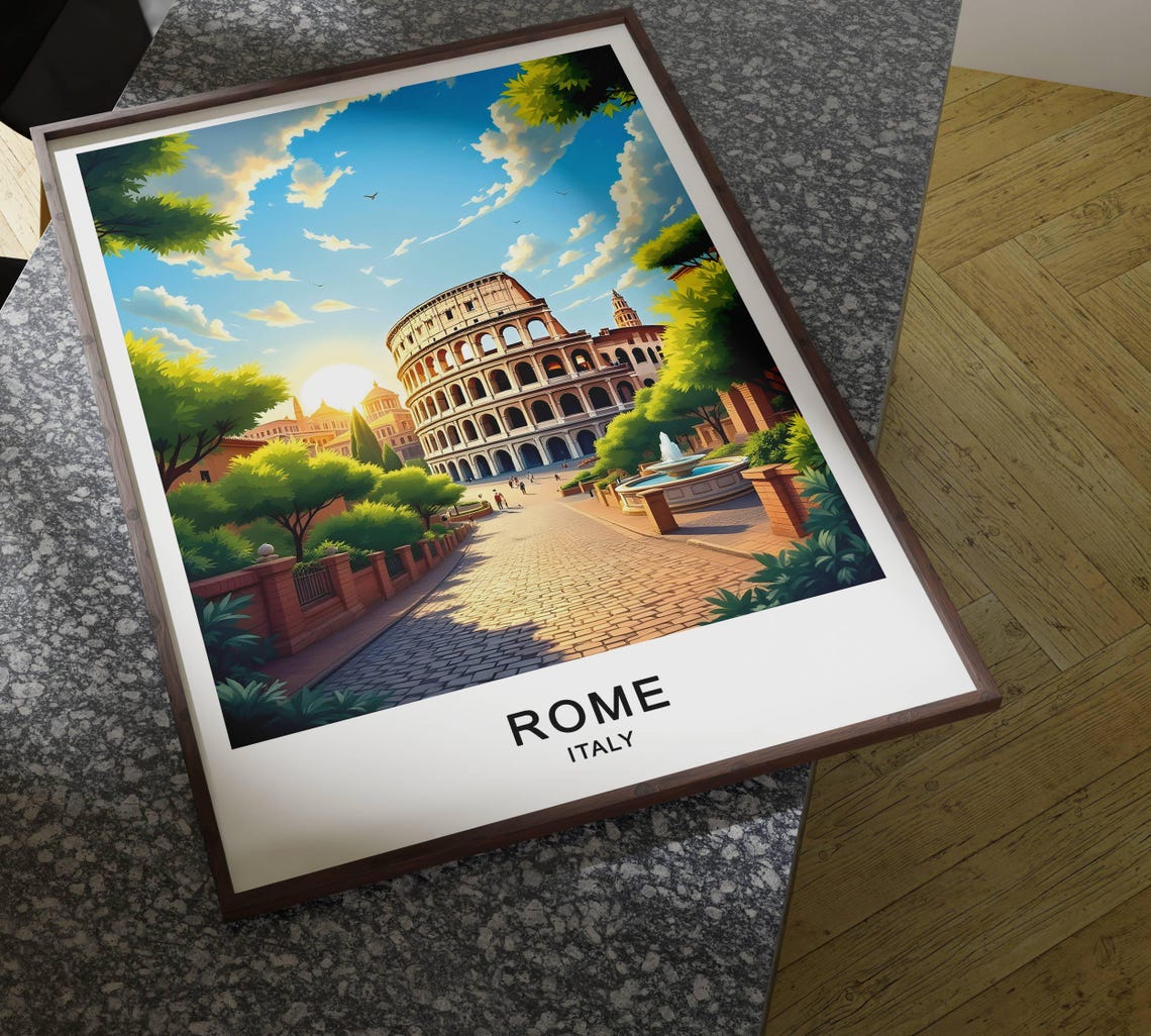 Rome Italy Colosseum Ancient Ruins Cobblestone Street Sunny Poster - Image 4