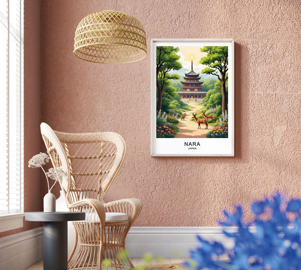 Nara Japan Five Story Pagoda Temple Deer Park Forest Garden Poster - Image 2