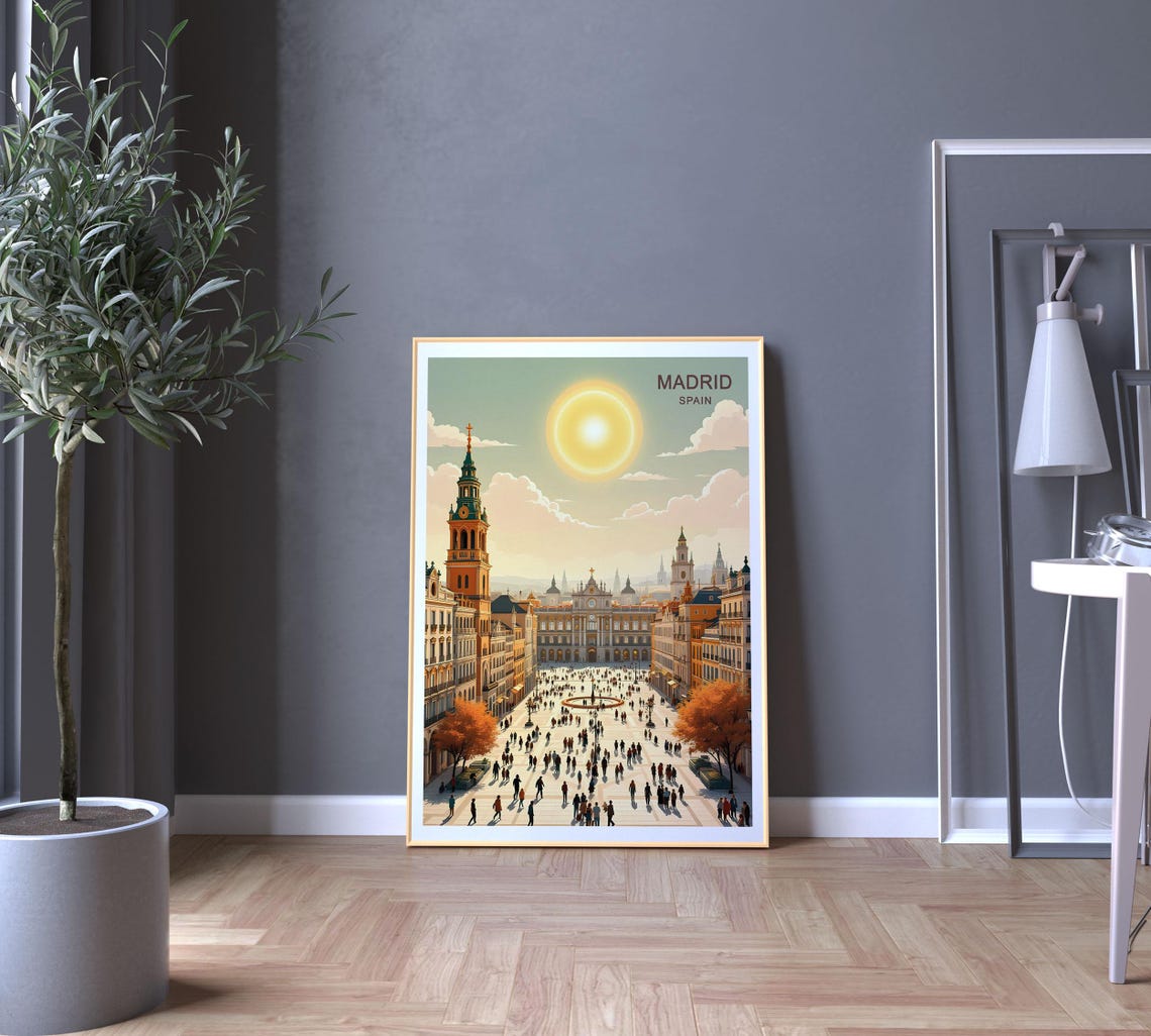 Madrid Spain Plaza Mayor Grand Square Sunny Cityscape Travel Poster - Image 5