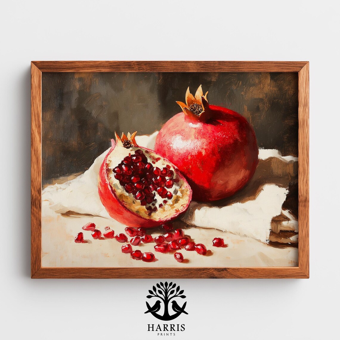 Ripe Pomegranate Still Life Oil Painting Style Fruit Wall Art