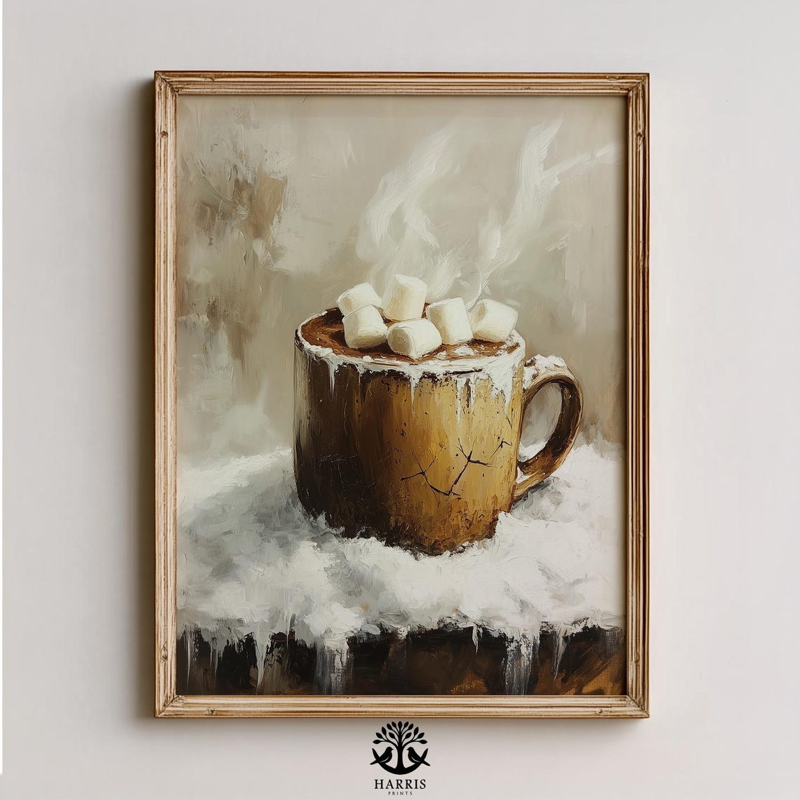 Cozy Rustic Hot Chocolate Marshmallow Mug Snow Winter Art Poster