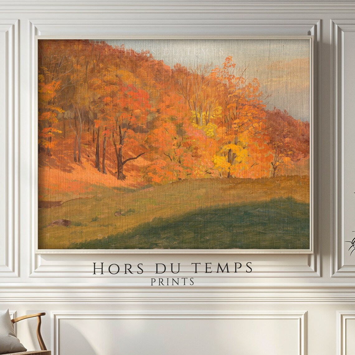 Crimson Orange Autumn Forest Meadow Vintage Landscape Wall Poster - Image 2