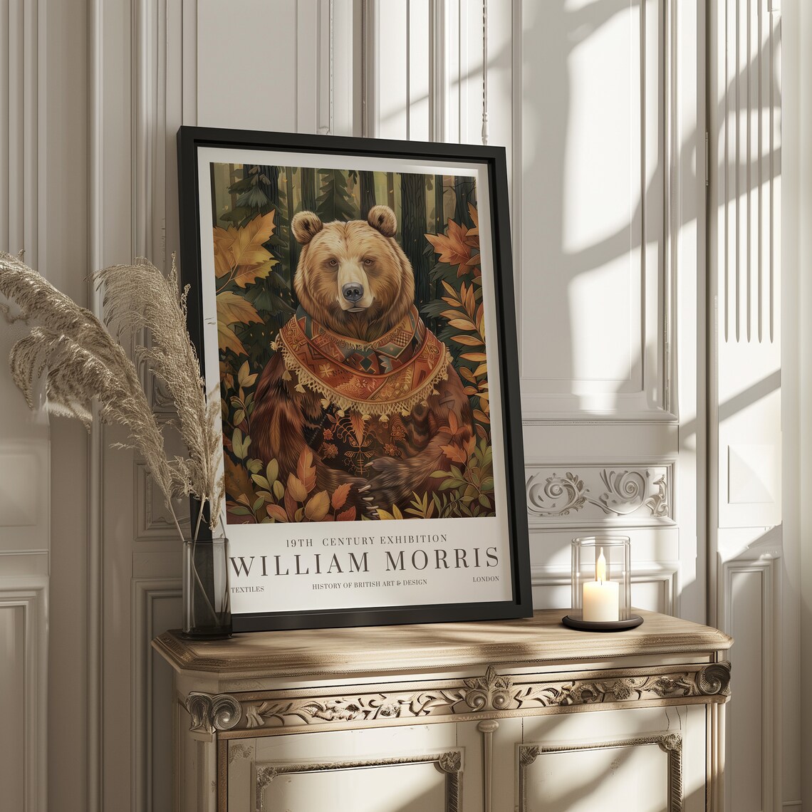 William Morris Bear Exhibition Poster, Vintage Textiles