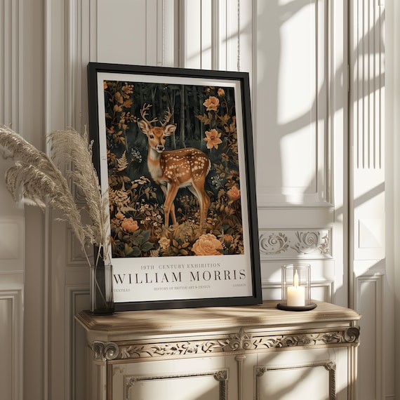 William Morris Exhibition Poster, Vintage Textiles Deer
