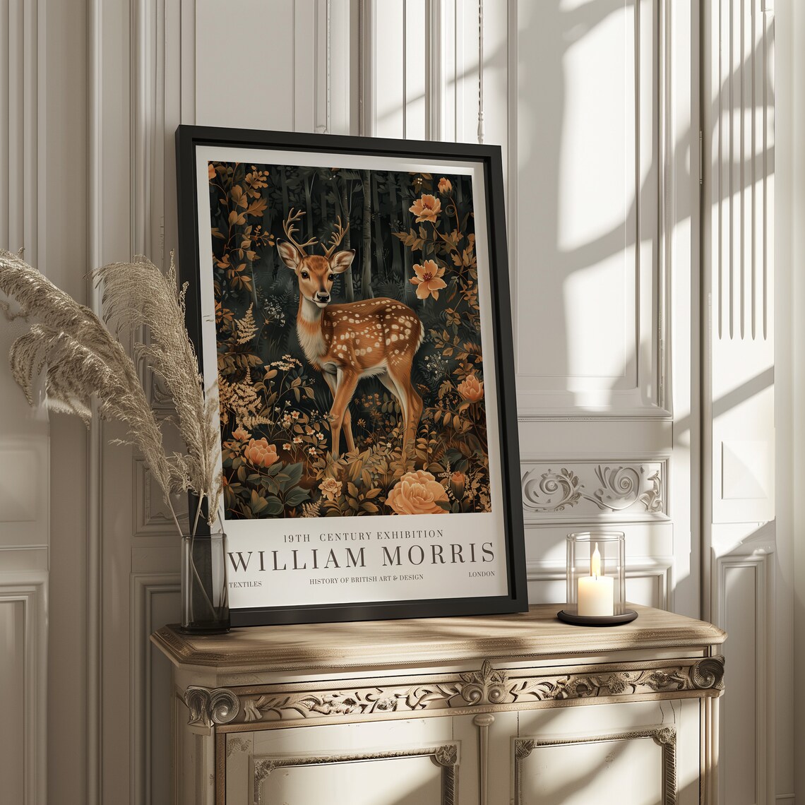 William Morris Exhibition Poster, Vintage Textiles Deer