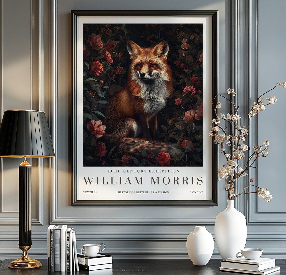 William Morris Fox Exhibition Poster, Vintage Textiles