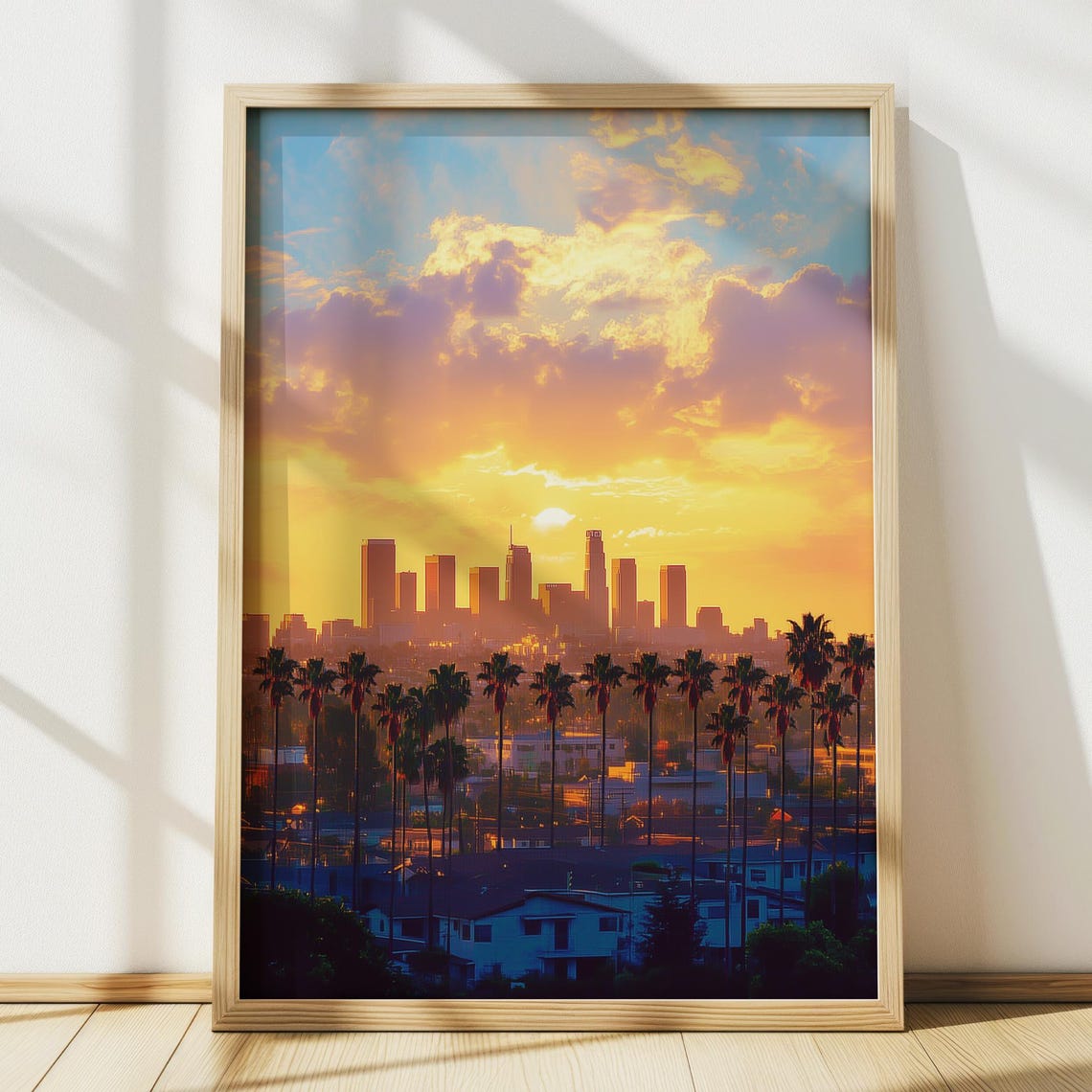 Los Angeles Skyline Sunset Palm Silhouettes California Poster