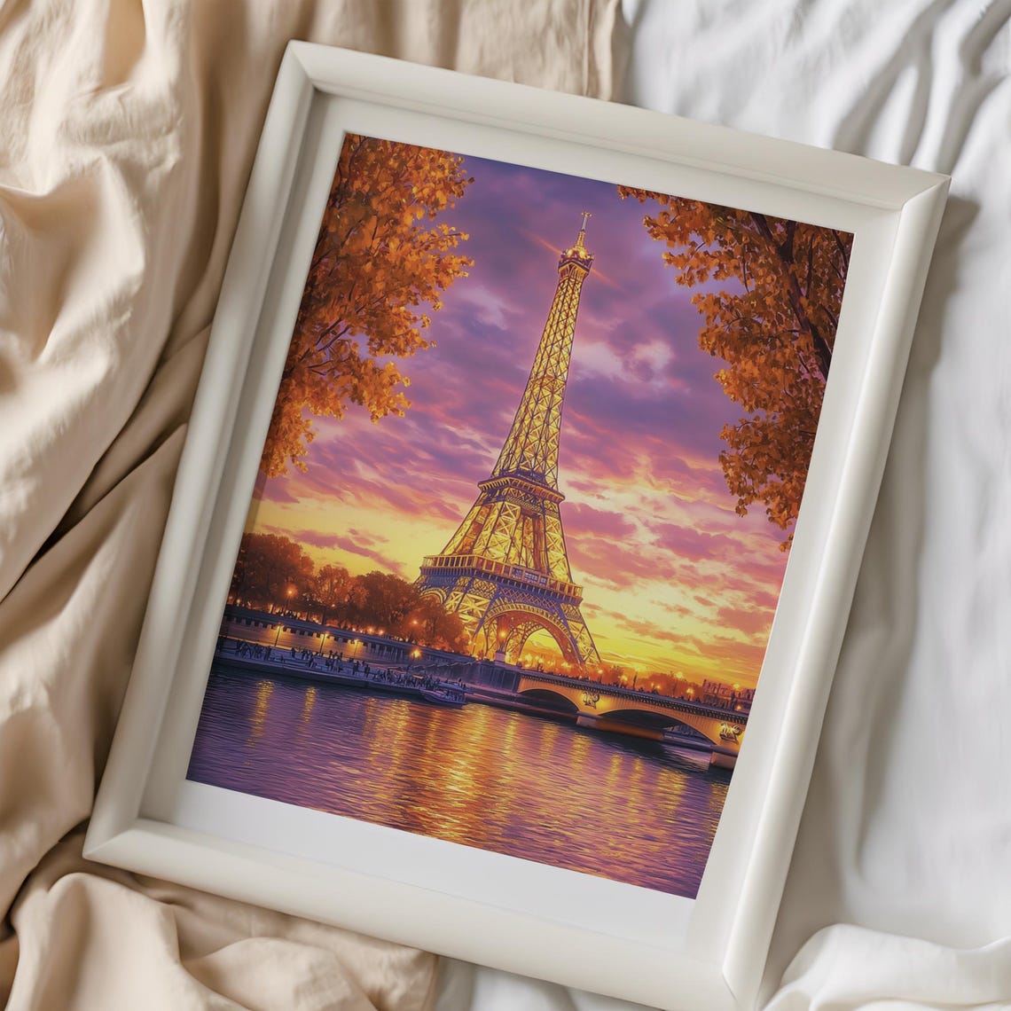 Eiffel Tower Sunset Purple Sky Seine Reflection Paris Poster - Image 2