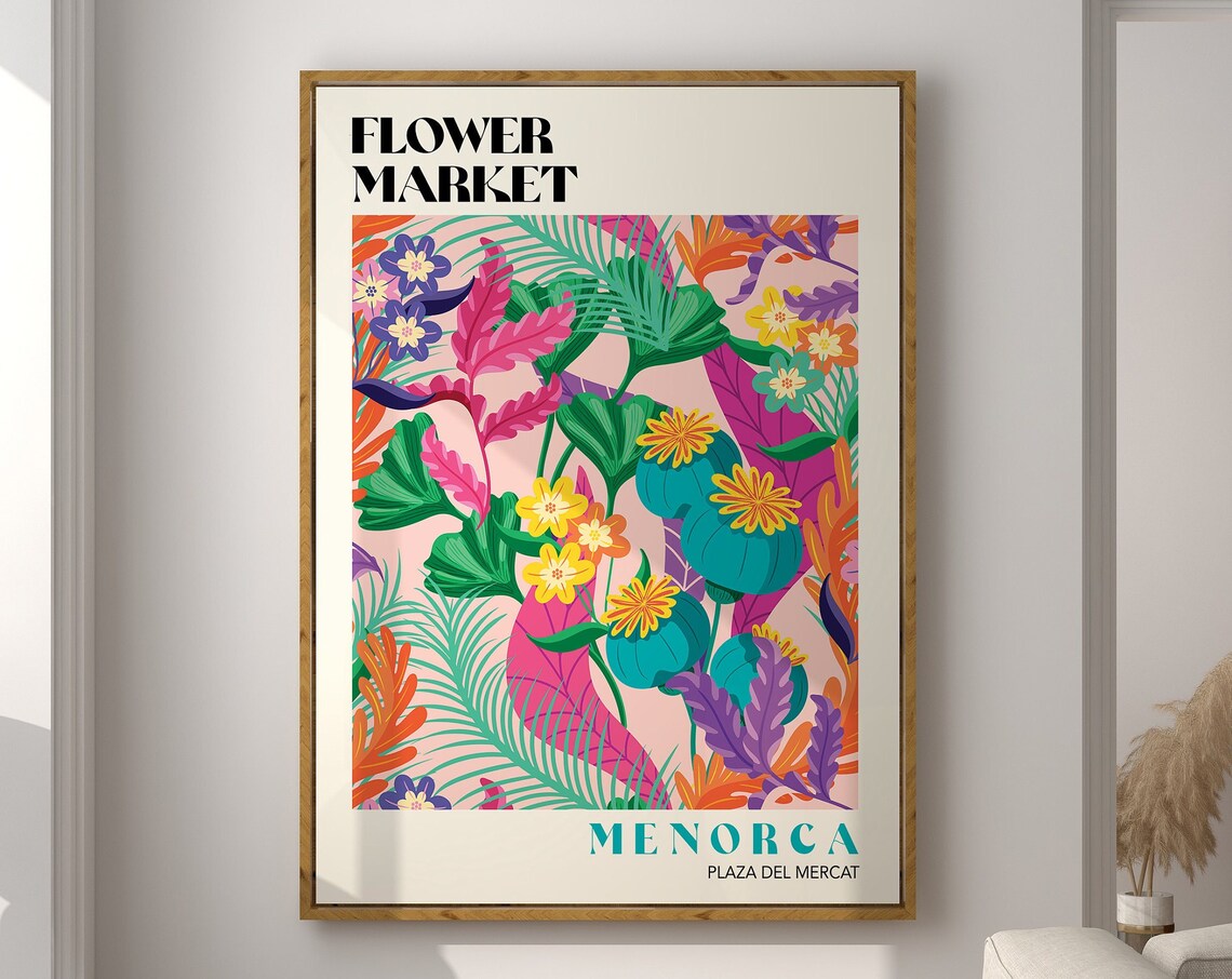 Tropical Menorca Flower Market Poster, Boho Floral Art