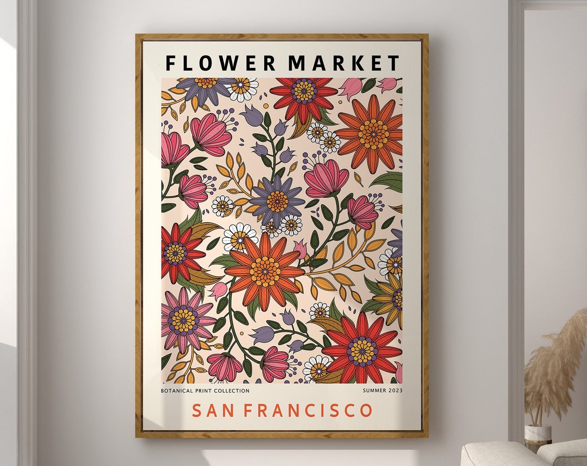 San Francisco Flower Market Summer Botanical Bold Art Poster