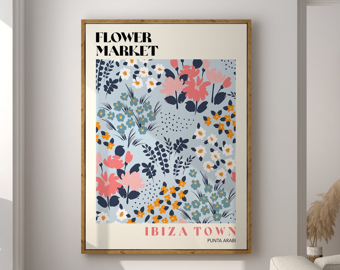 Ibiza Flower Market Print Flower Market Poster Floral Art Poster Retro 70s Flower Market Boho Hippie Flower Market Print F033