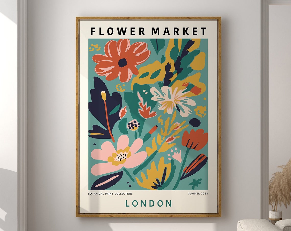 Colourful London Flower Market Print Abstract Floral Poster Floral Art Poster Retro 70s Flower Market Boho Flower Market Print F161