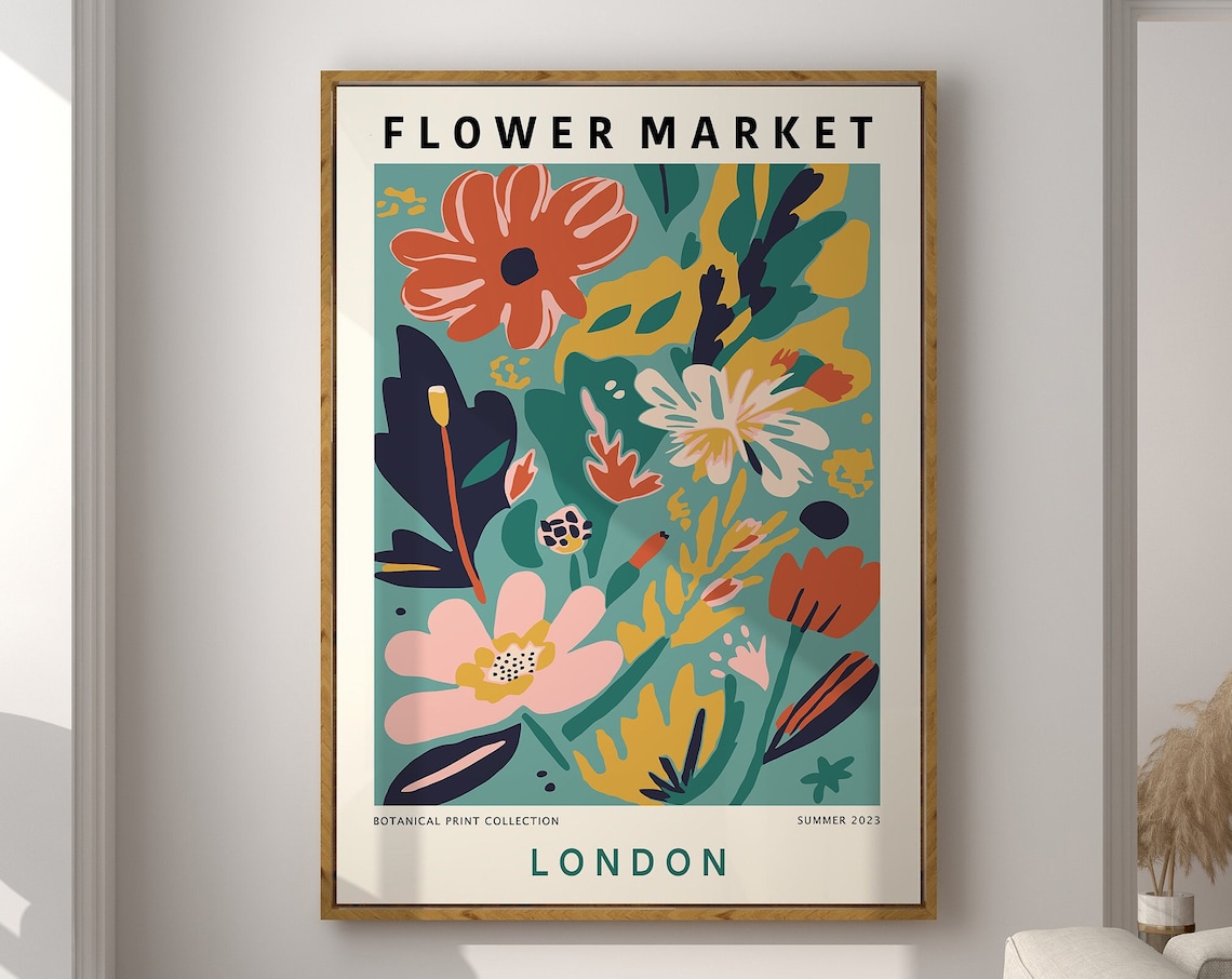 London Flower Market Summer 2023 Teal Abstract Floral Poster