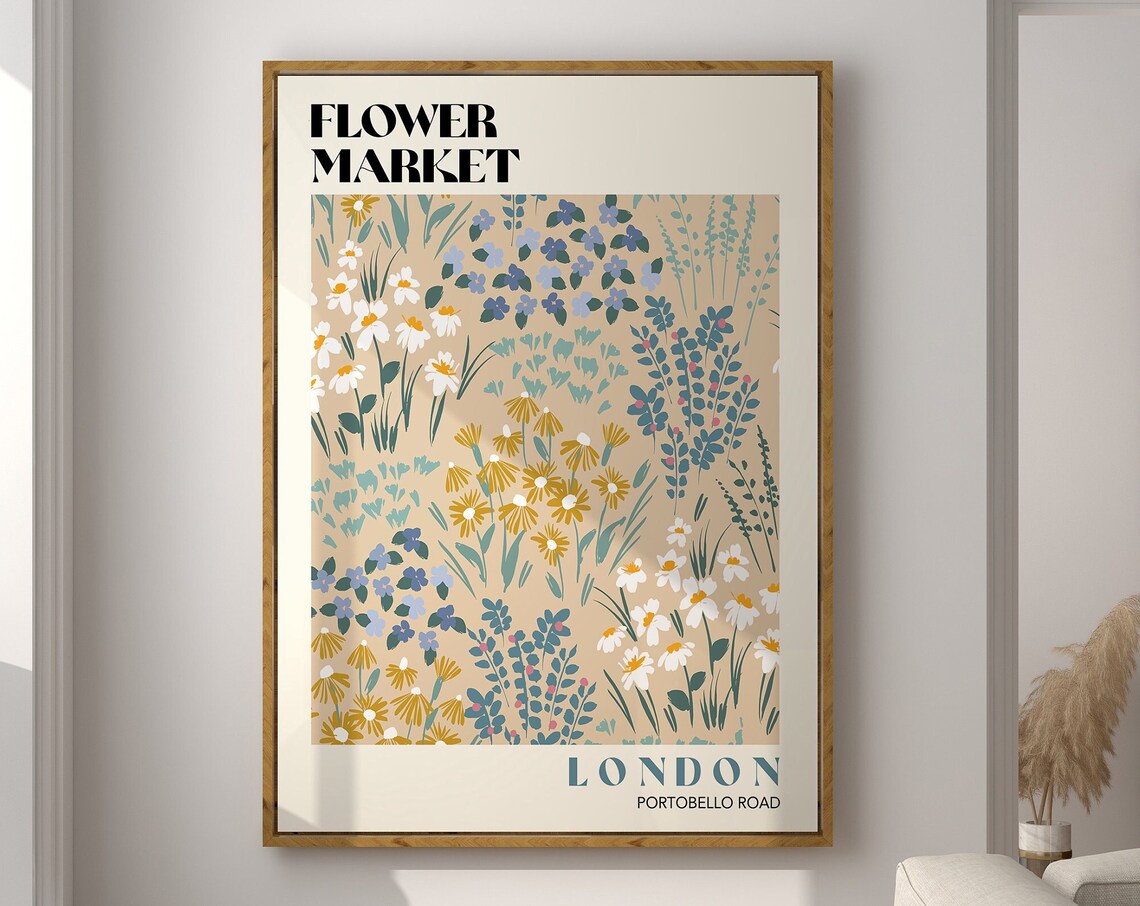 Portobello Road Flower Market Retro Floral Art Print
