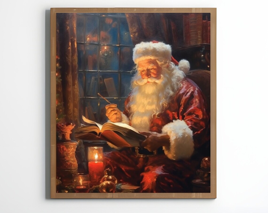 Santa Claus Reading Book By Candlelight Christmas Painting Poster