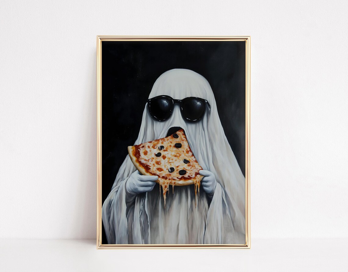 Ghost Eating Pizza, Spooky Halloween Decor